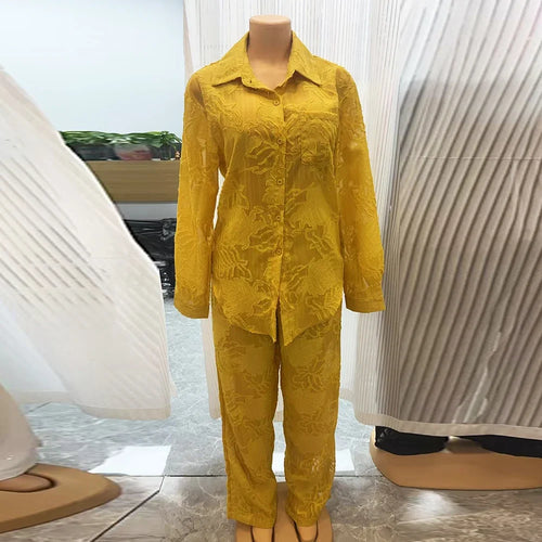 Pant Sets Woman 2 Pieces Suits Female Clothing Casual Shirt Loose Wide