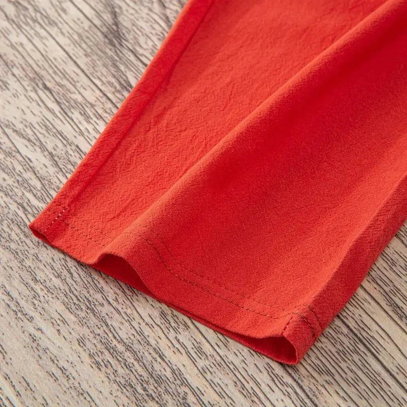 Women Summer Casual Loose Harem Elastic Waist Cotton Linen Pants Ninth