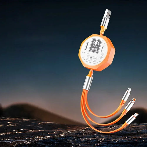 100W 3 In 1 Retractable Usb Cable Fast Charging And Data Micro Usb