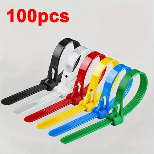 100 Reusable Cable Ties, Cable Lock Loop Nylon Ties Removable,