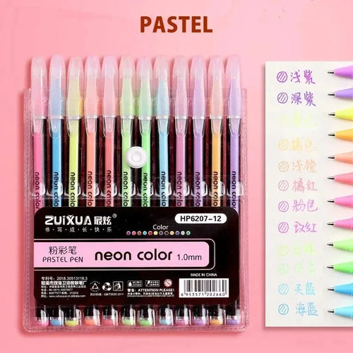 12Pcs Colors Gel Pens and Refills for School Office Coloring Book