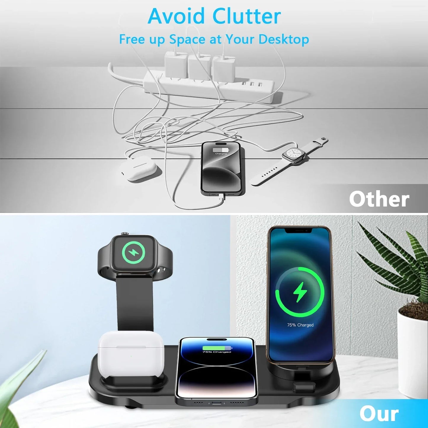 7 in 1 30W Rotate Wireless Charger Stand Pad For iPhone Samsung Xiaomi