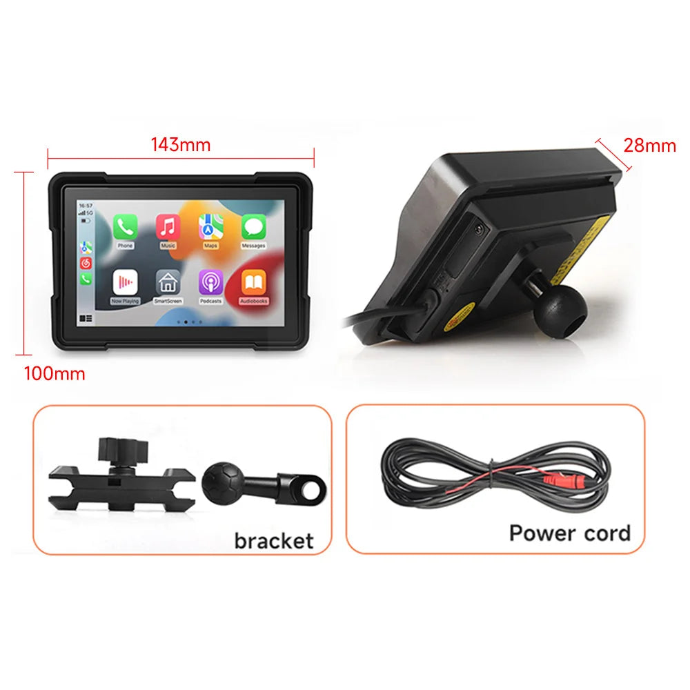 JIUYIN 5Inch Motorcycle Wireless Apple Carplay Android Auto Portable