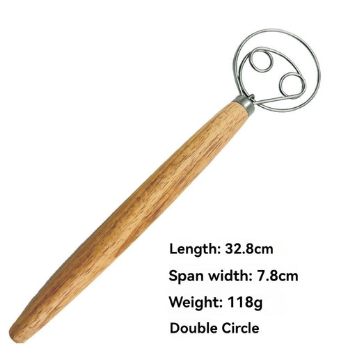 Wooden Handle Single And Double Circle Flour Beater Stick Manual Flour