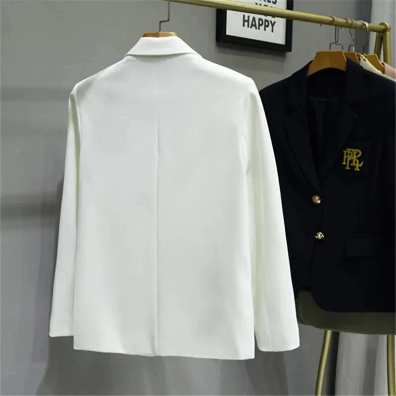 Women Suit Jacket Casual Office Formal Blazer Coat Embroidery White