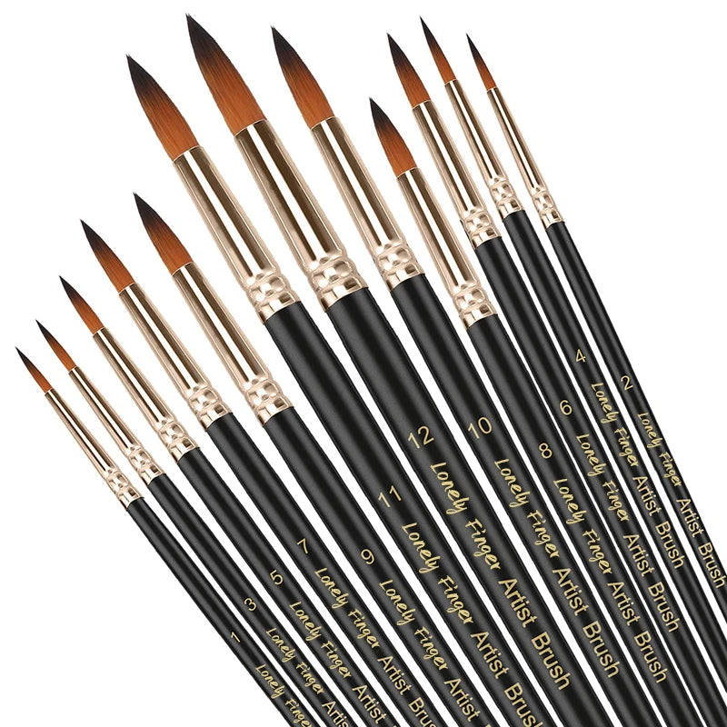 12pcs Paint Brushes Set Professional Paint Brush Round Pointed Tip