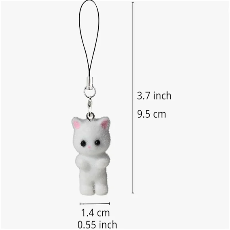 1 Pcs Flocking Fabric 3D Lovely White Black Cat Mobile Phone Charms