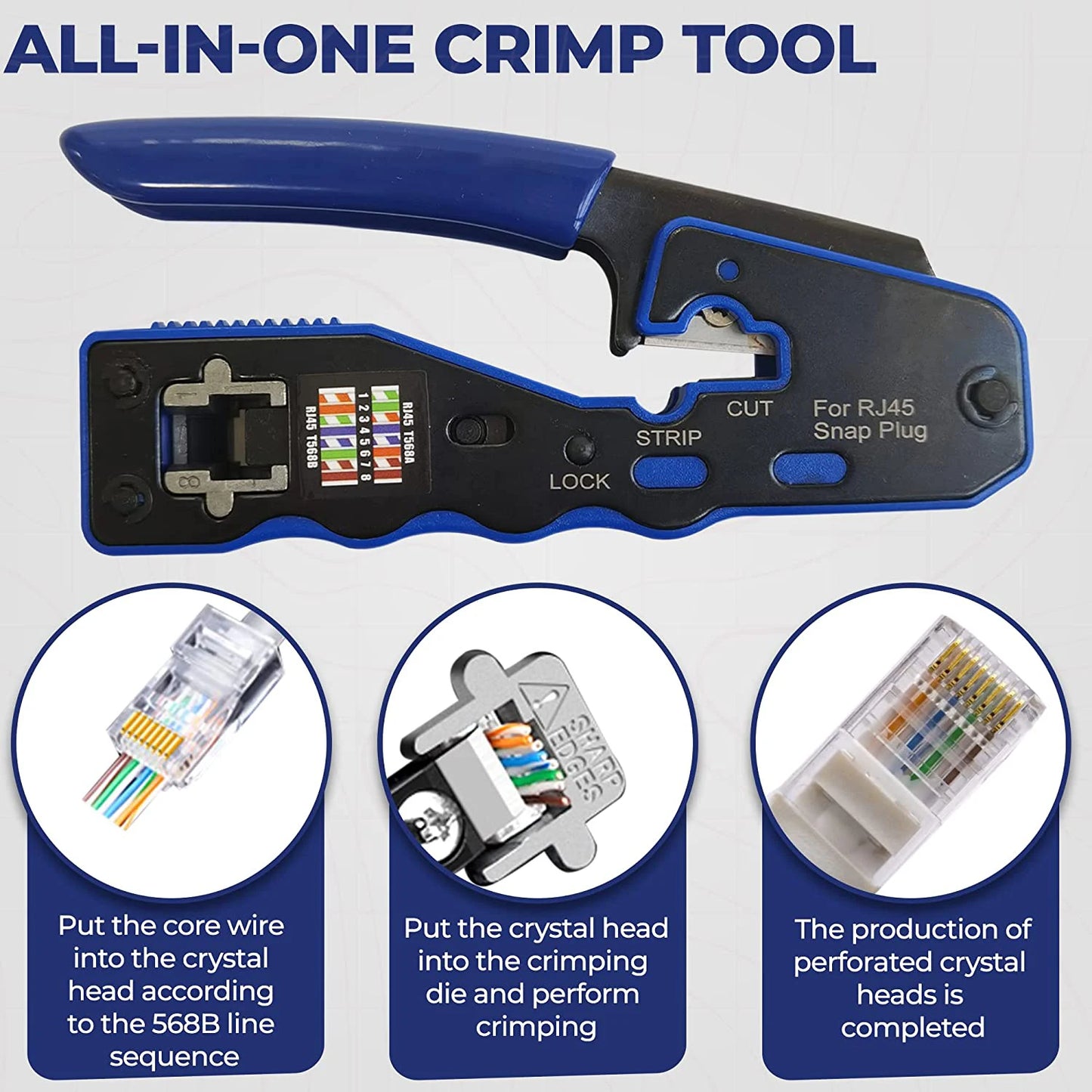 ZoeRax RJ45 Crimp Tool Pass Through Crimper Cutter for Cat6a Cat6 Cat5