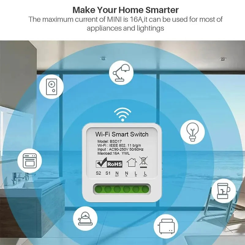 16A Wifi Smart Switch 2 Way Wireless Control DIY Light Switches Smart