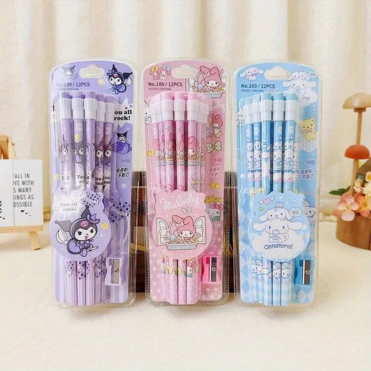 12pcs Sanrio Cinnamoroll Kuromi Cute Cartoon HB Pencils, 12 Pencils &