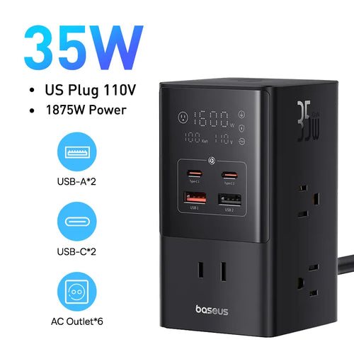 Baseus 35W Fast Charging Digital Power Strip 7-in-1 Charging Station