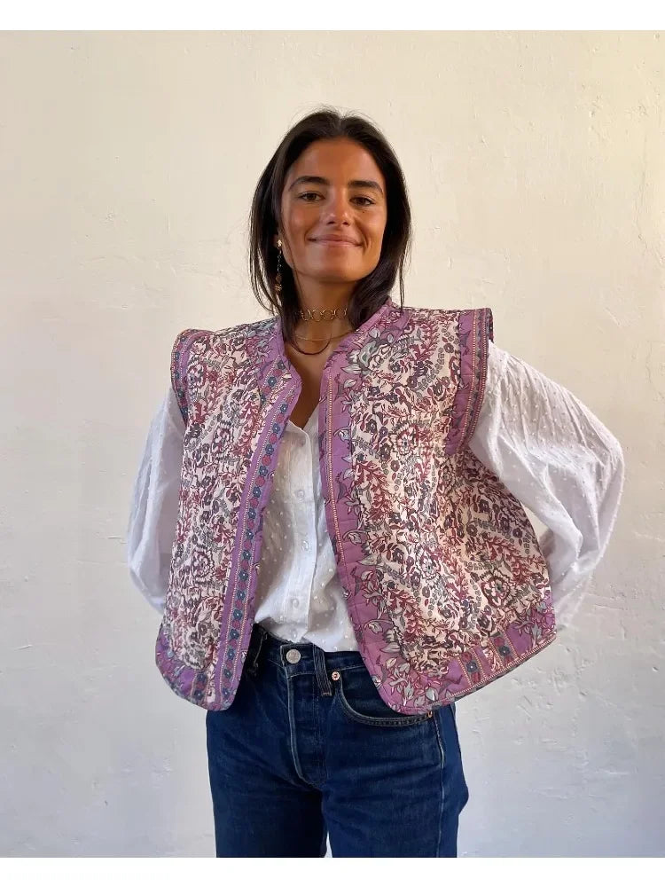 Women's Printed Cotton Vest Girl's Cute and Comfortable Jacket