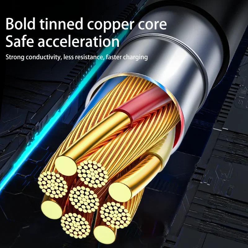 3 in 1 66W 6A Fast Charging USB Type C Cable Micro USB Cable for