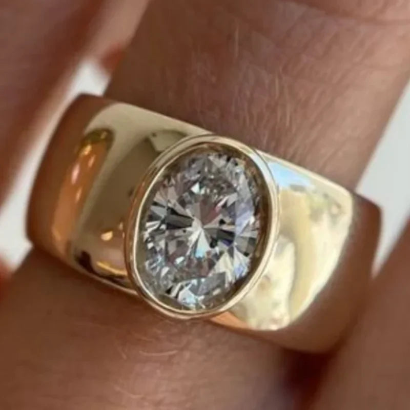 ORZTOON Fashion Antique Wide Face Gold Color Inlaid Rhinestones