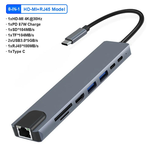 11-in-1 USB C Docking Stations USB C HUB Type C to HDMI Adapter 4K USB