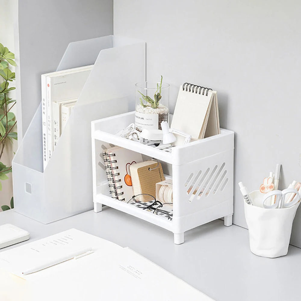 1 Desktop Double-Layer Storage Shelf, Stackable Plastic Simple Storage