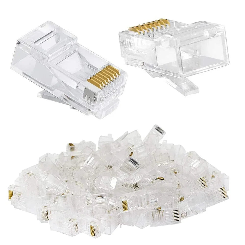 100PC RJ45 Ethernet Cables Module Plug Network Connector Crystal Heads