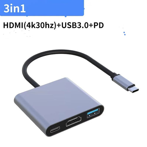 4K TYPE C to HDMI-Compatible Adapter USB 3.0 Hub Type C Charging