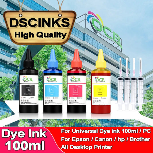 100ml Universal Dye Ink BK C M Y Kit Compatible For HP Canon Epson