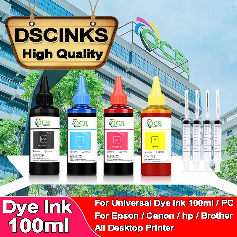 100ml Universal Dye Ink BK C M Y Kit Compatible For HP Canon Epson
