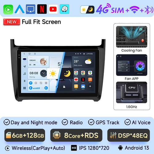 JIUYIN AI Voice Android 13 Auto Radio For VW Volkswagen POLO 5 sedan