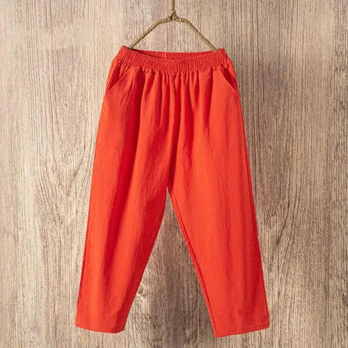 Women Summer Casual Loose Harem Elastic Waist Cotton Linen Pants Ninth