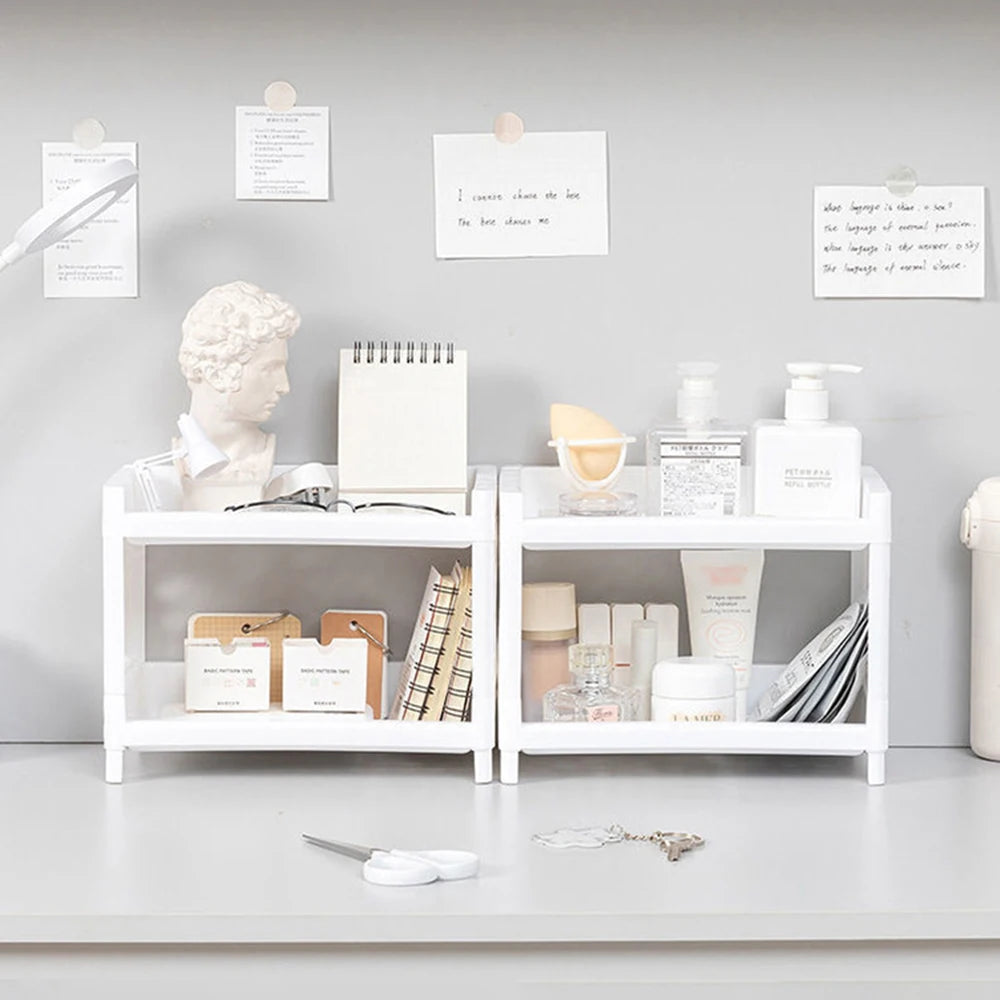 1 Desktop Double-Layer Storage Shelf, Stackable Plastic Simple Storage