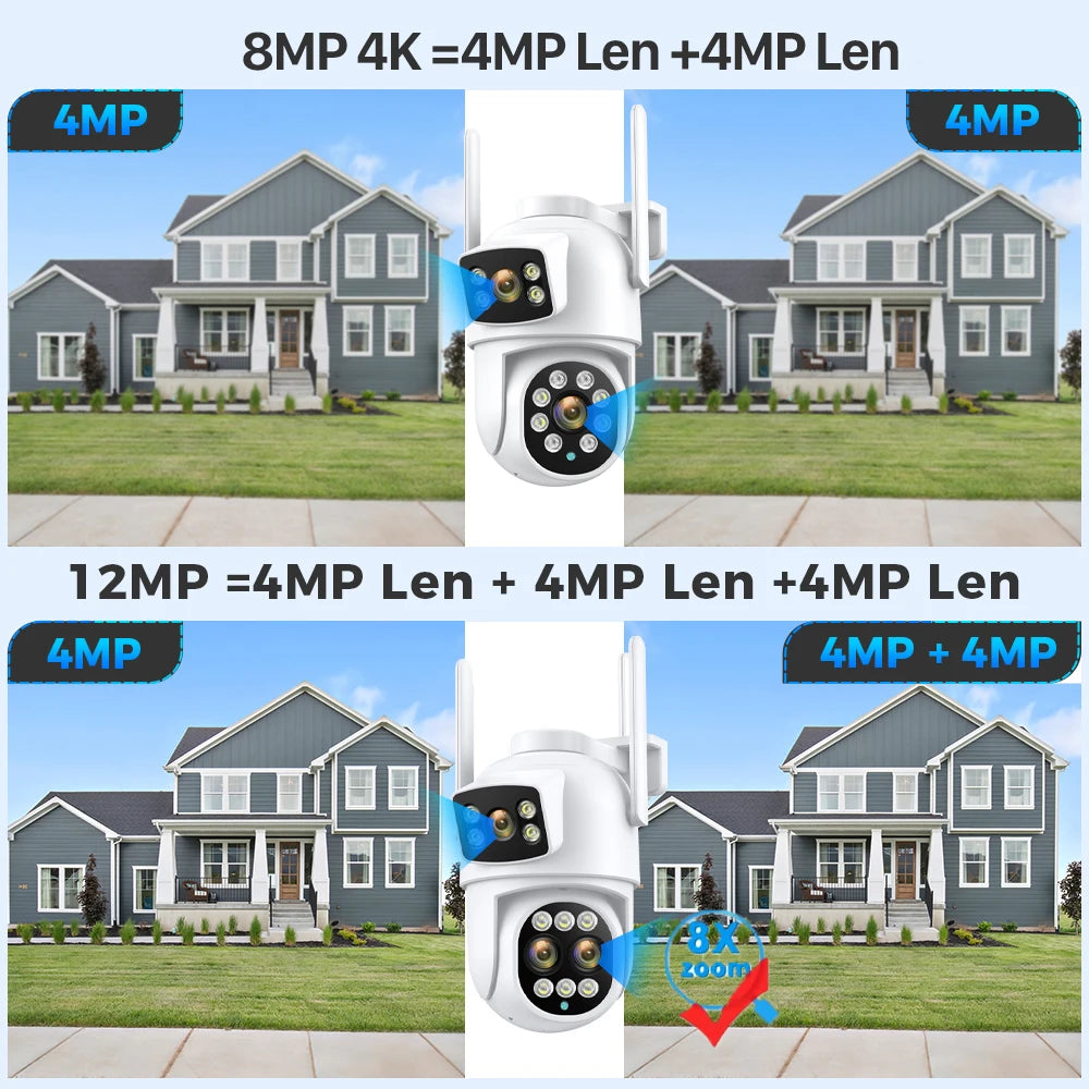 12MP 6K WiFi IP Camera 8X Zoom Dual Screens 8MP PTZ Wifi Surveillance