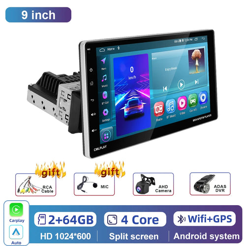 Podofo Car Stereo Radio 9'' 1din Android 13 Carplay Android auto Car