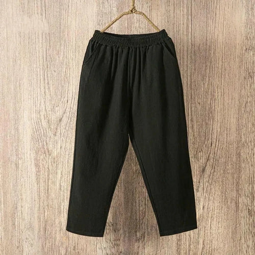 Women Summer Casual Loose Harem Elastic Waist Cotton Linen Pants Ninth