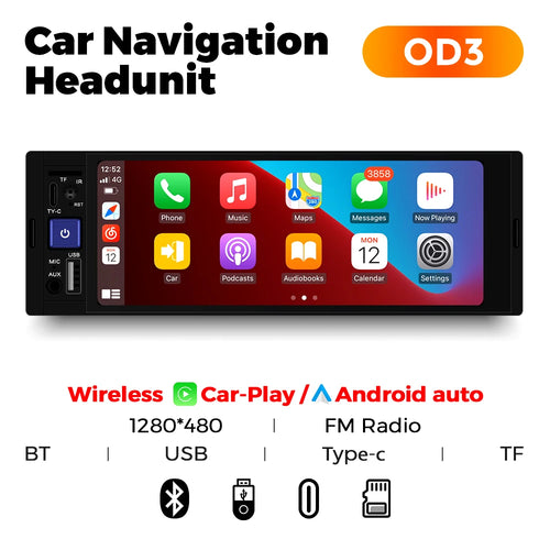1DIN 6.86-inch Wireless CarPlay Auto HD touch screen multimedia player