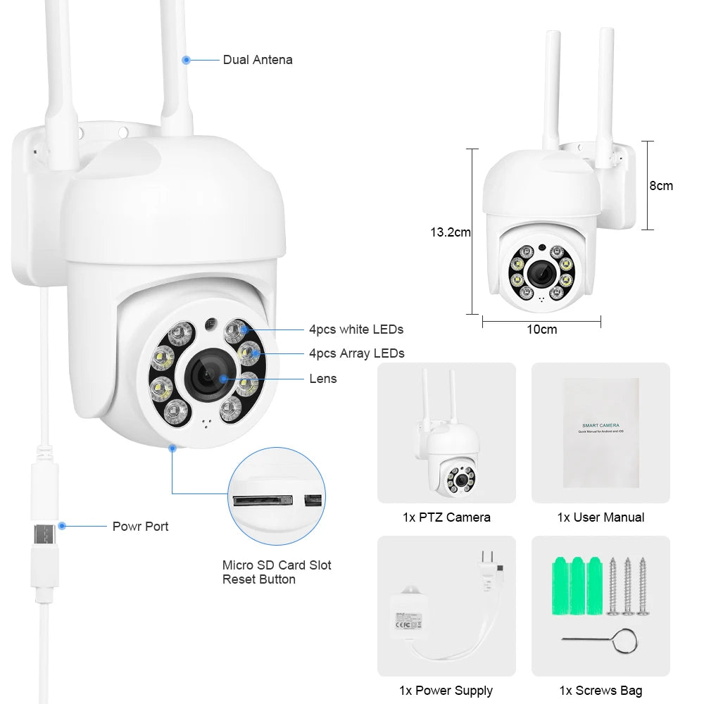 4MP HD Outdoor Wifi Camera Waterproof PTZ IP Camera 5X Digital Zoom