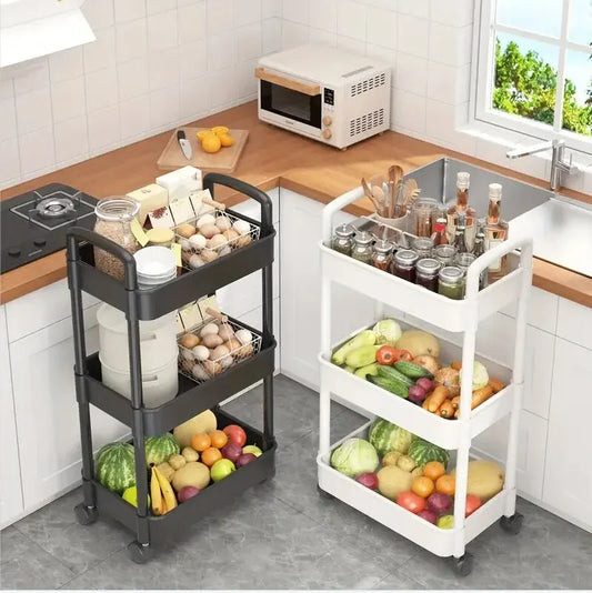 1 PC 3-Layer Rolling Plastic Storage Cart with Armrests -