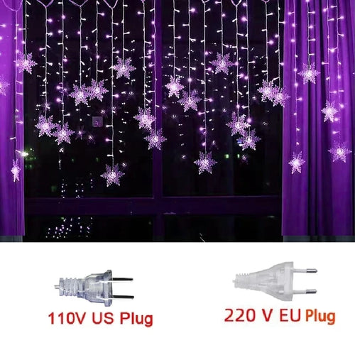 Christmas Snowflakes LED String Lights Flashing Fairy Curtain Lights
