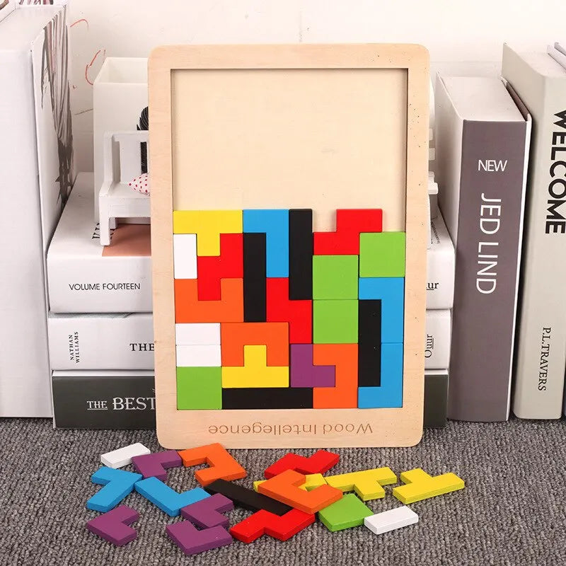 1 Set Wooden Blocks Puzzle Brain Teasers Toy Tangram Jigsaw