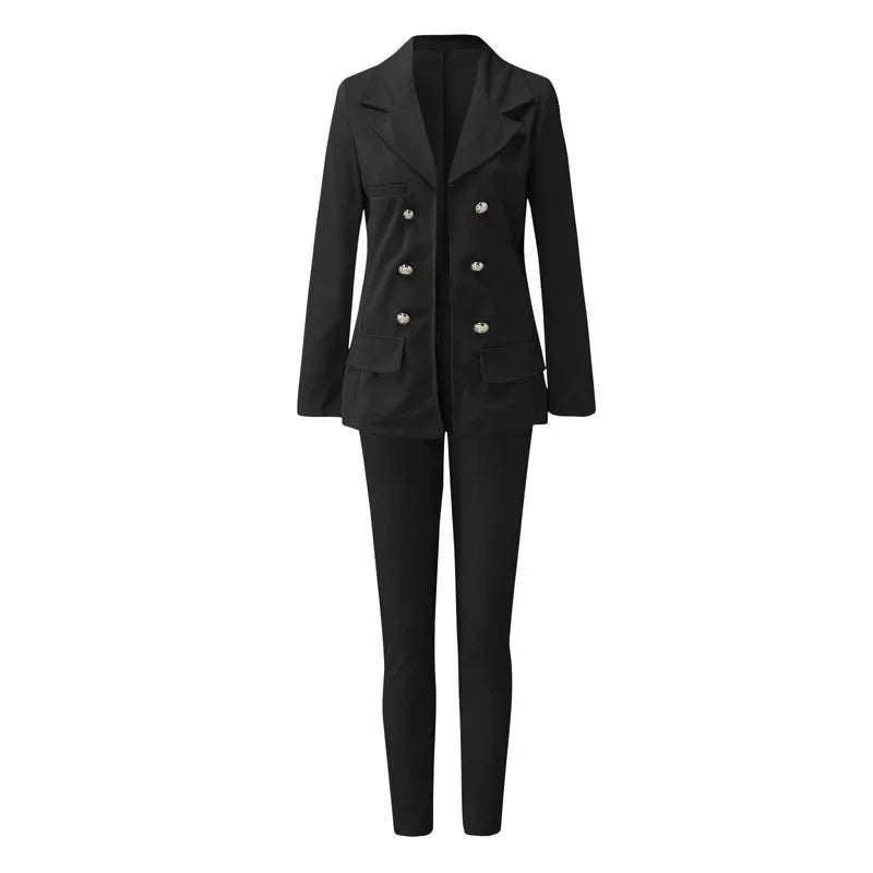 Women Two Pieces Pant Sets Formal Business Double Breasted Blazers