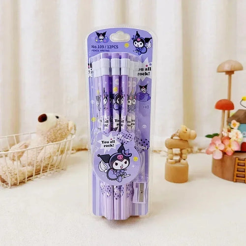 12pcs Sanrio Cinnamoroll Kuromi Cute Cartoon HB Pencils, 12 Pencils &