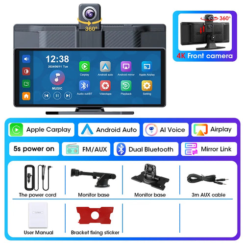 10.26" Car DVR Intelligent Screen with 4K 360° Rotation Dash Cam