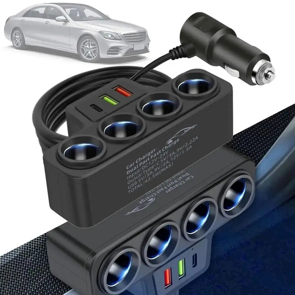 12V/24V Car Cigarette Lighter Adapter New 4-Socket 3.1A Charger