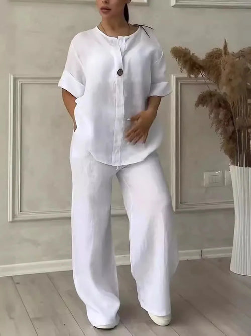 Women's Cotton and Linen Pants Suit Casual Solid Color Pullover Pants
