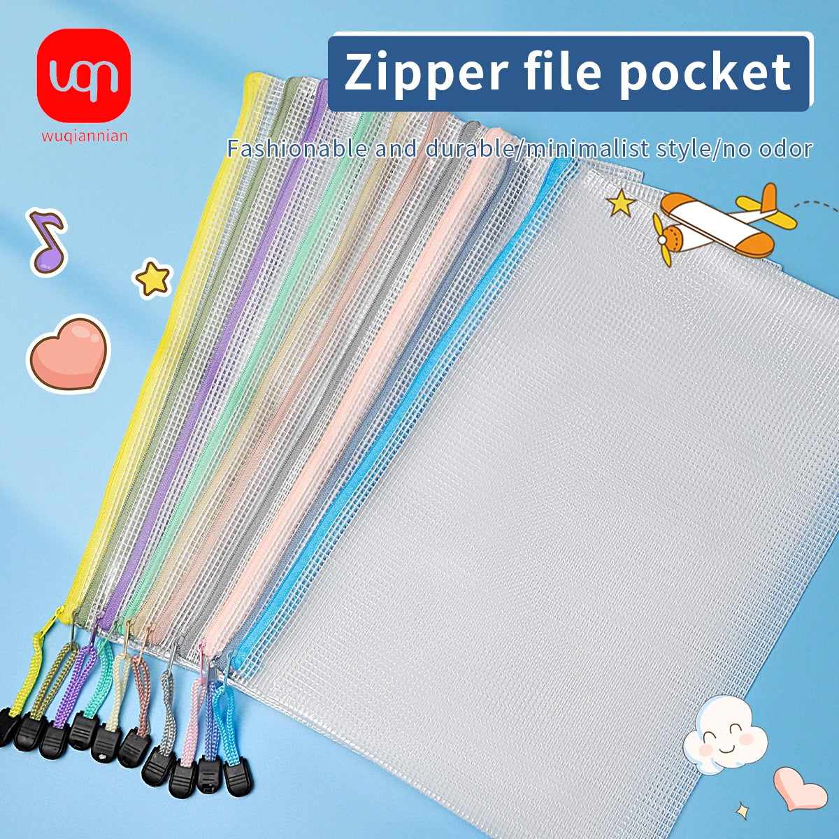 10pcs transparent zip A4 plastic mesh waterproof storage bag for