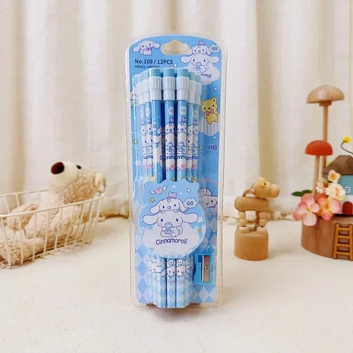 12pcs Sanrio Cinnamoroll Kuromi Cute Cartoon HB Pencils, 12 Pencils &