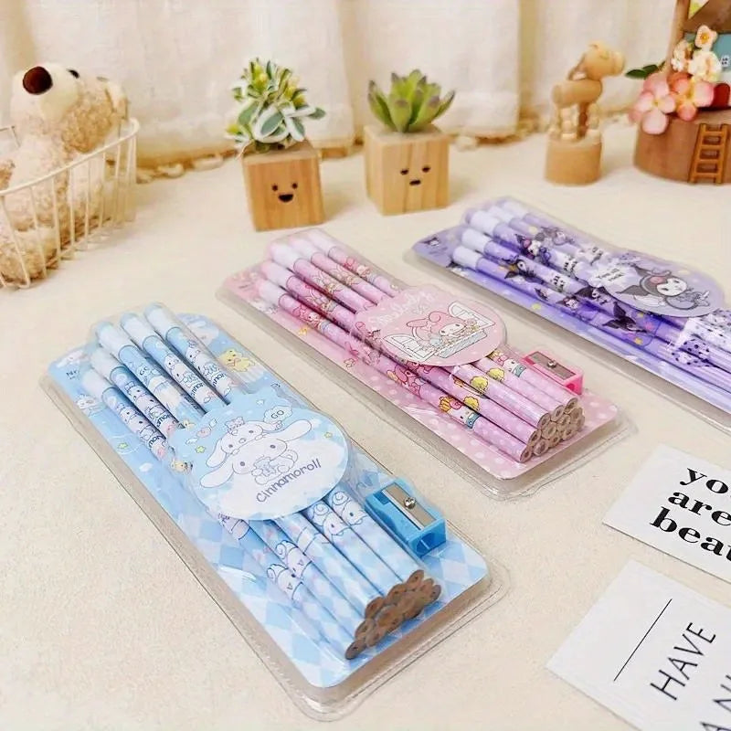 12pcs Sanrio Cinnamoroll Kuromi Cute Cartoon HB Pencils, 12 Pencils &