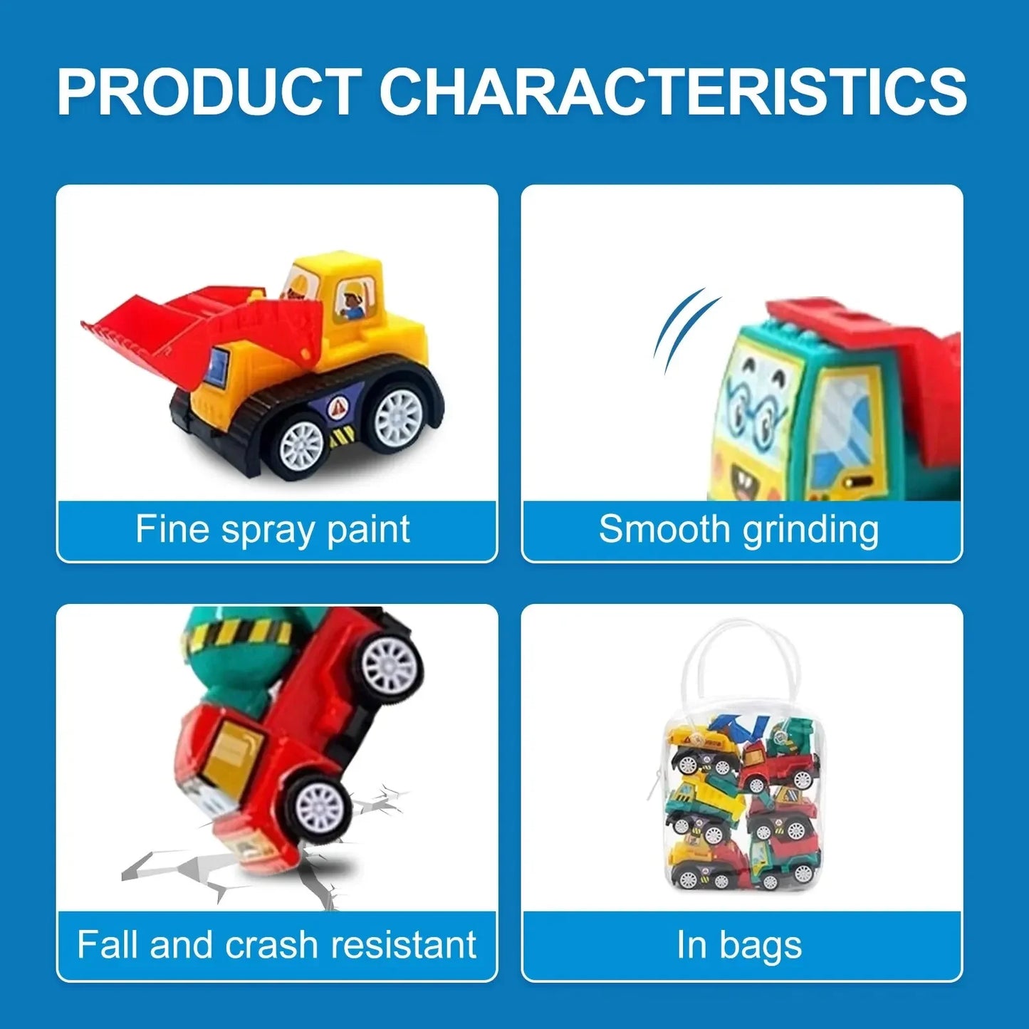 1 Bag 6 PCS Mini Inertial Pull Back Engineering Car Plastic Friction