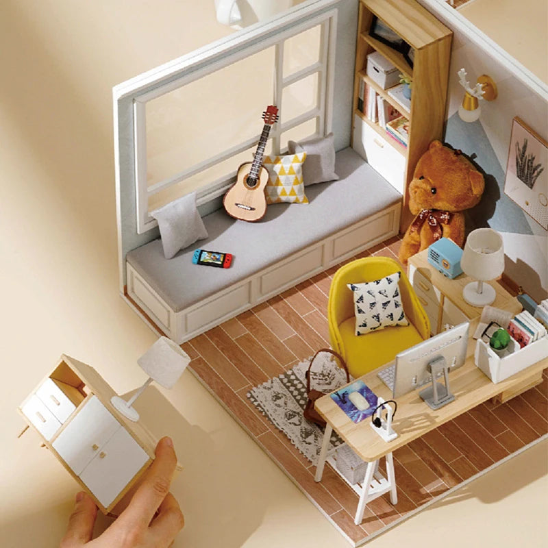 Wooden Miniature Doll House DIY Small House Kit Making Room Toys 3D