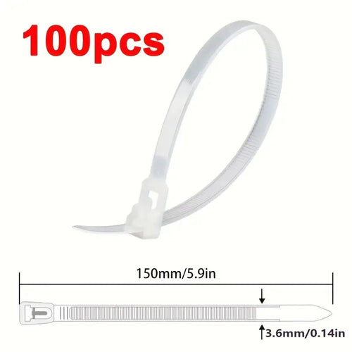 100 Reusable Cable Ties, Cable Lock Loop Nylon Ties Removable,