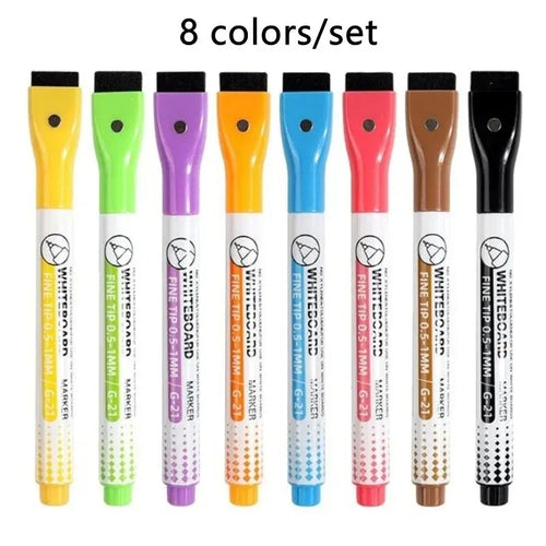 8 Colors 0.5mm Magnetic Dry Erase Markers Whiteboard Marker Pen Office