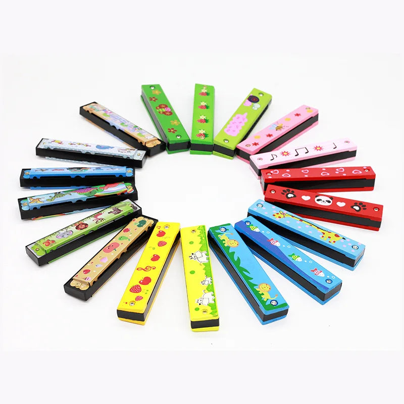 16-Hole Wooden Harmonica Cartoon Animals Painted Toy Musical