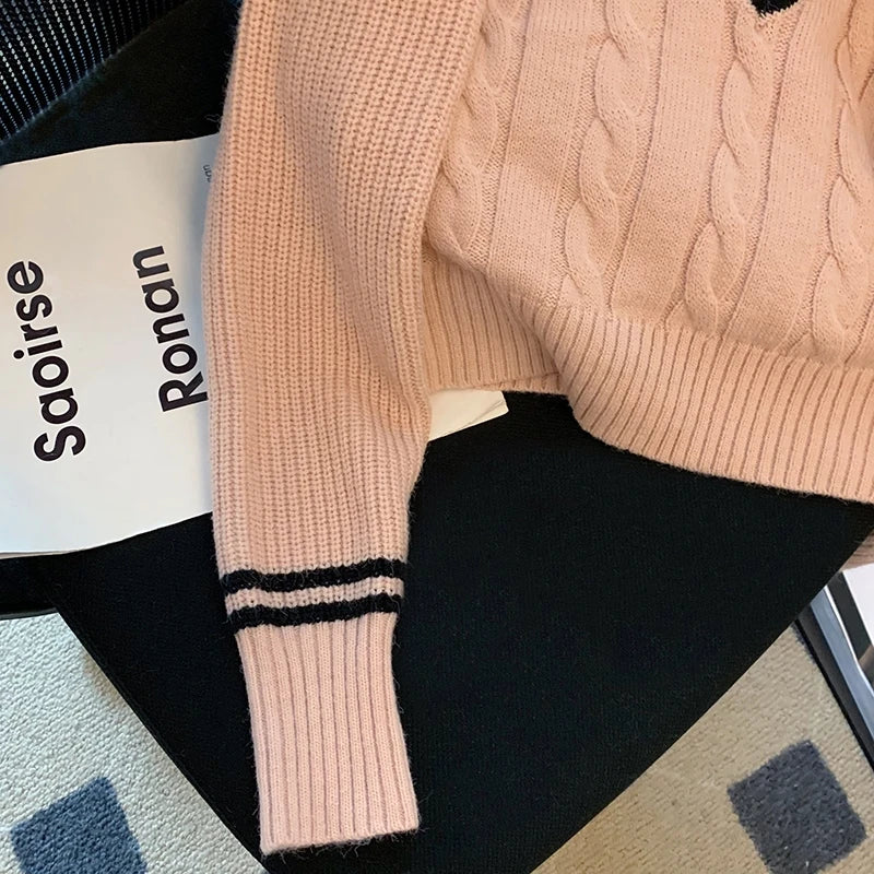YuooMuoo Korean Fashion Sweaters Women Autumn V-neck Y2K Cartoon