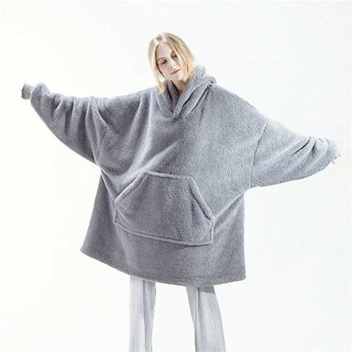 2024 Winter Women Double-faced Fleece Hoodie Blanket Oversize Large